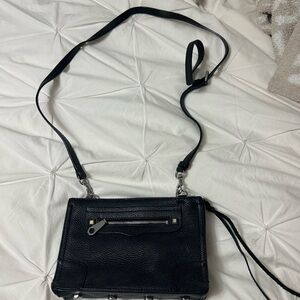 Black Leather Crossbody Bag - Unbranded